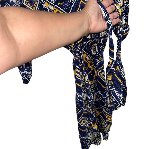 Lucky Brand Geometric/Aztec 3/4 Sleeve Surplice V-Neck Faux Wrap Mini Dress Sz L - Picture 7 of 15